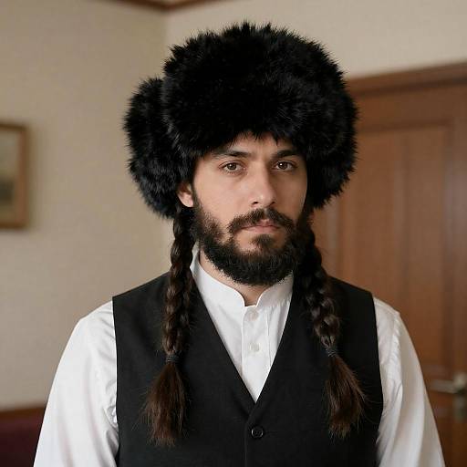Serious Bearded Man in Fur Hat