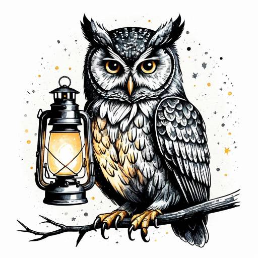 Whimsical Owl Holding Glowing Lantern Illustration