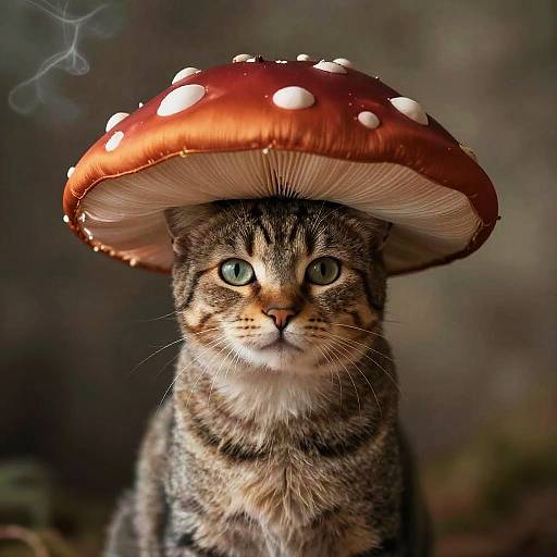 Vintage Cat with Mushroom Hat Portrait