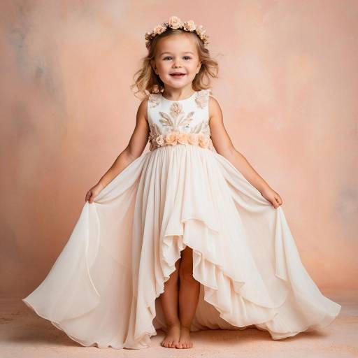 Smiling Toddler Girl in Elegant Ivory Dress