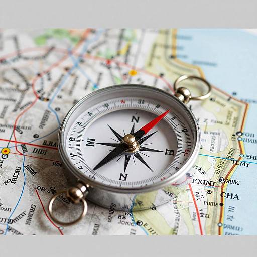 Close-Up Metallic Compass on Map
