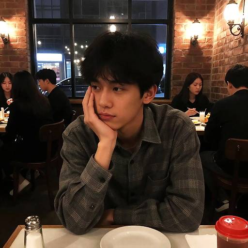 Contemplative Moment in a Restaurant