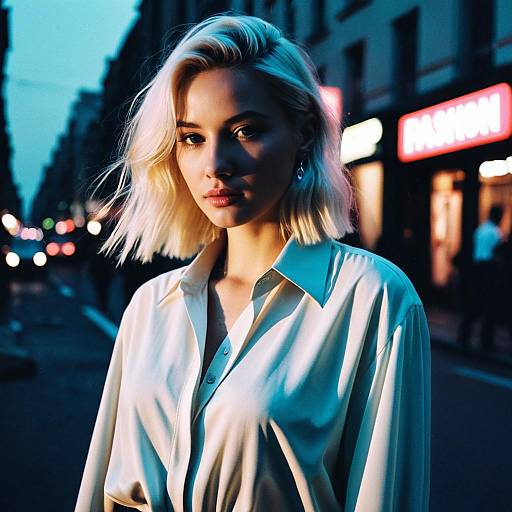 Blonde Fashion Model in Dusk City Street