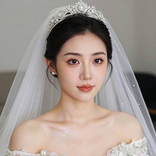 Elegant Asian Bride with Tiara and Veil