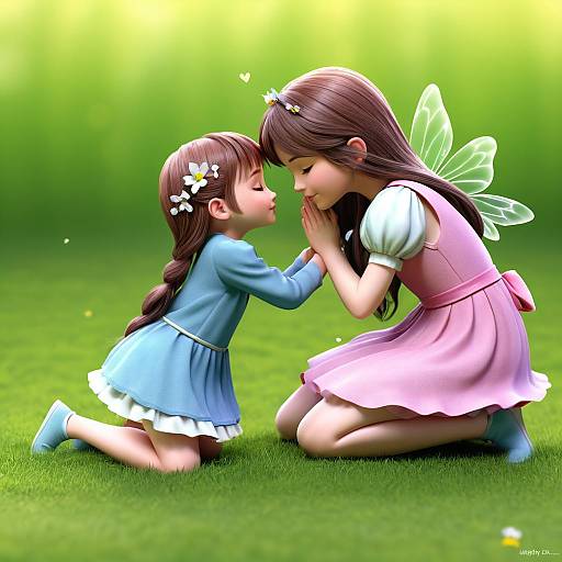 Tiny Fairy Hugging on Grass