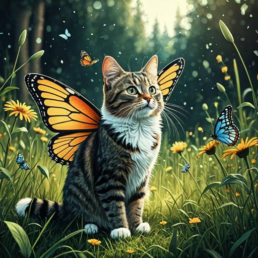 Cat with Butterfly Wings in Enchanted Meadow Cat with Butterfly Wings in Enchanted Meadow