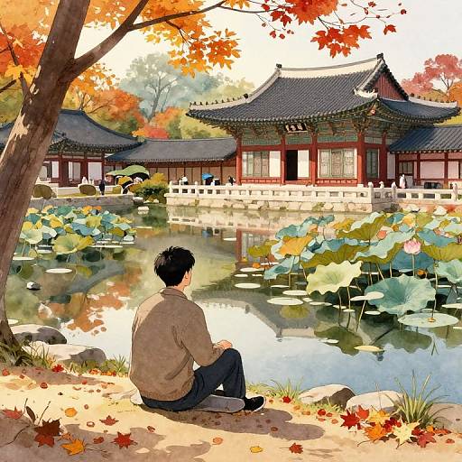 Serene Autumn Lotus Pond Scene