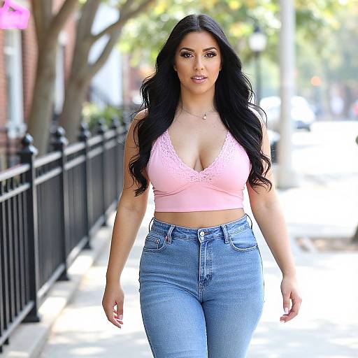 Curvy Woman Walking in Urban Sunlight