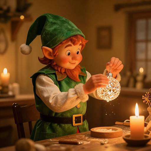 Friendly Christmas Elf Polishing Ornament