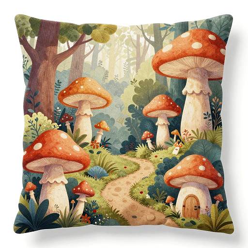 Fantastical Mushroom Houses Fabric Design