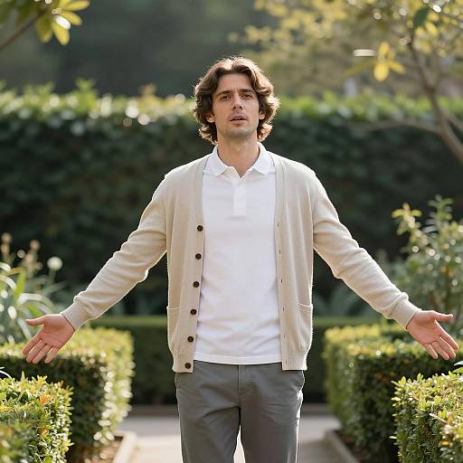 Man in Lush Garden Under Sunlight
