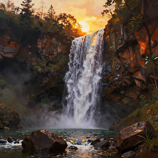 Sunset Waterfall in Rocky Gorge