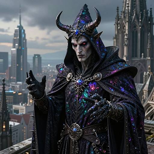 Immortal Lich Sorcerer in Futuristic City