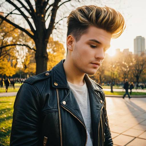 Young Man with Pompadour Fade Hairstyle Outdoors Young Man with Pompadour Fade Hairstyle Outdoors