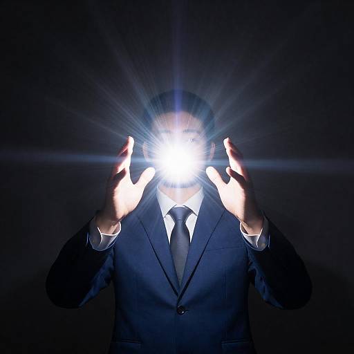 Radiant Light Surrounding Suit-Clad Figure