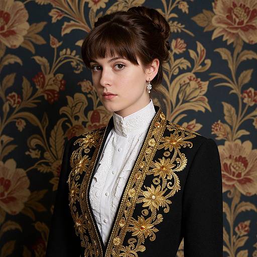 Edwardian Woman in Gold-Embroidered Jacket