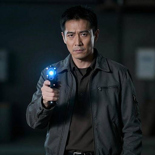 Man Holding Glowing Blue Gun