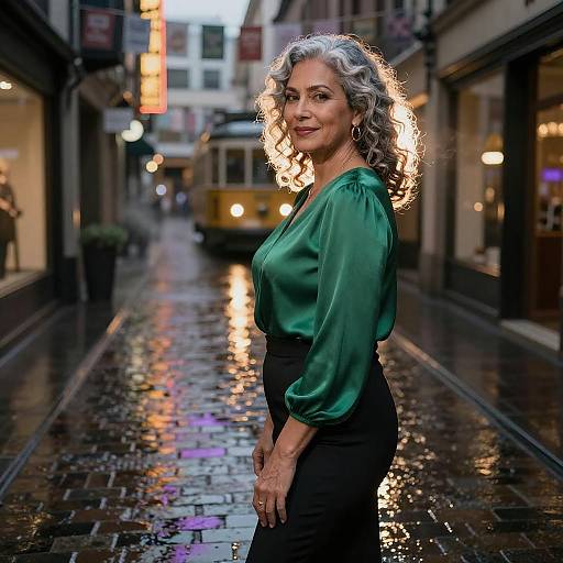 Emerald Silk Night Portrait in Arcade