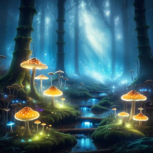 Mystical Forest with Luminescent Mushrooms