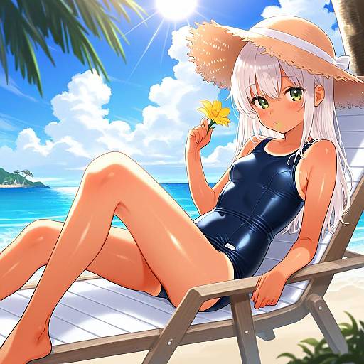 Sunlit Girl in Vintage Swimsuit