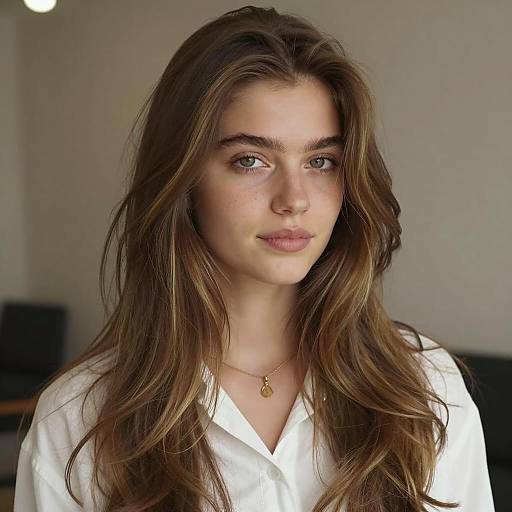 Portrait of Young Woman with Long Wavy Hair