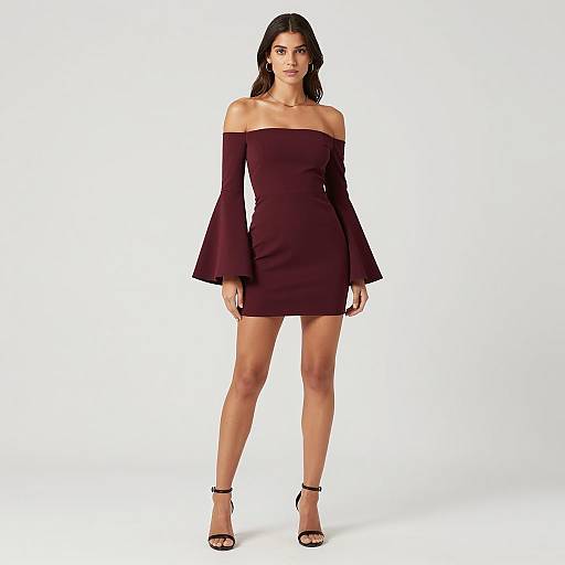 Contemporary Chic Woman in Maroon Dress