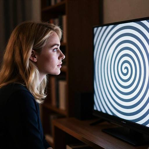 Blonde Woman Gazing at Spiral Screen