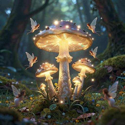 Mystical Fairy Mushroom Tattoo Design