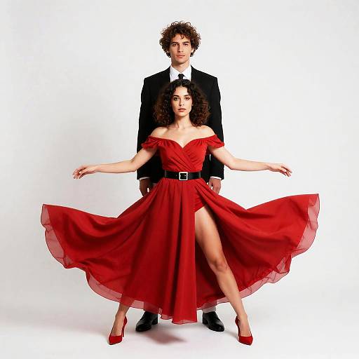 Fashion Duo: Elegant Curly-Haired Portrait