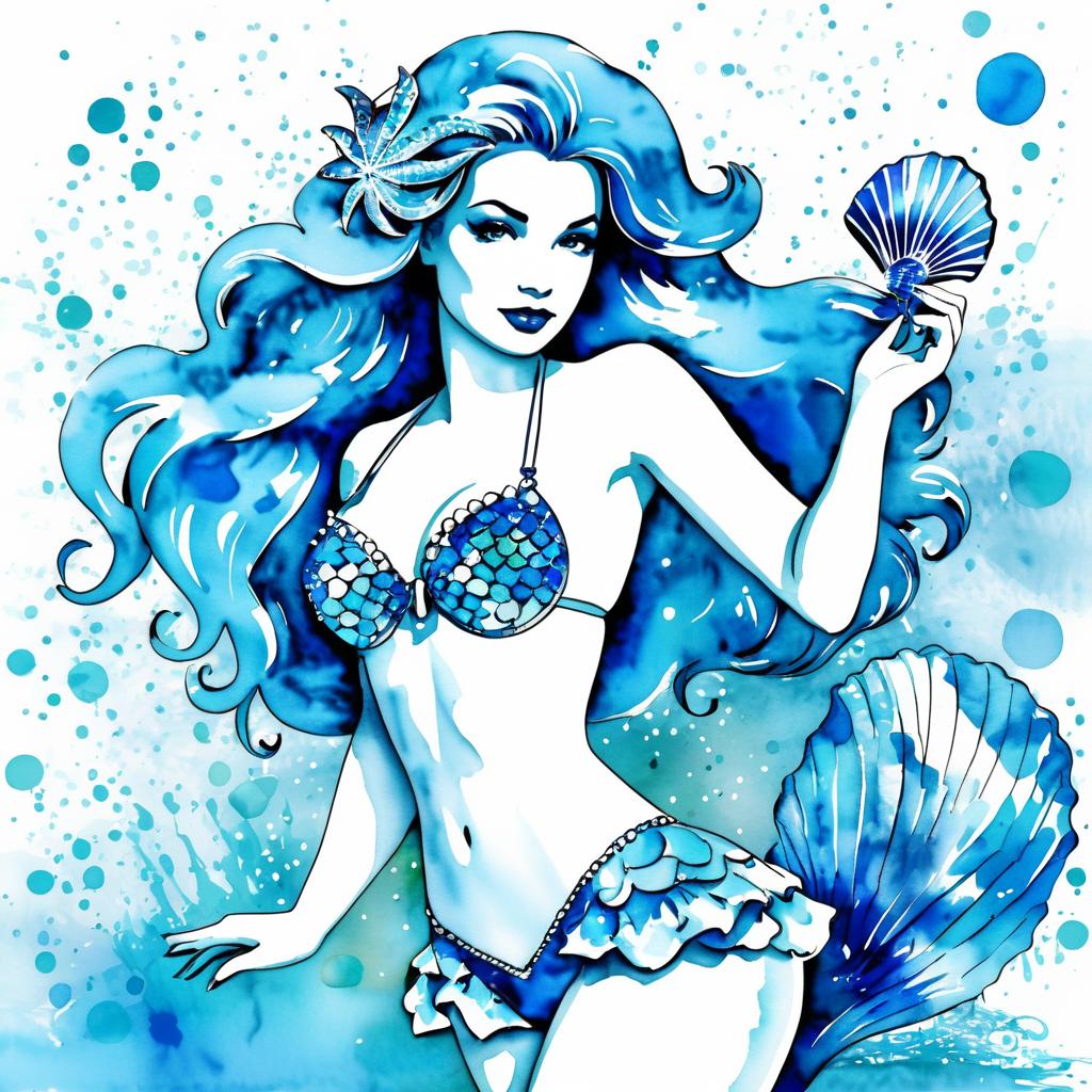 Impressionist Mermaid Clipart in Watercolor