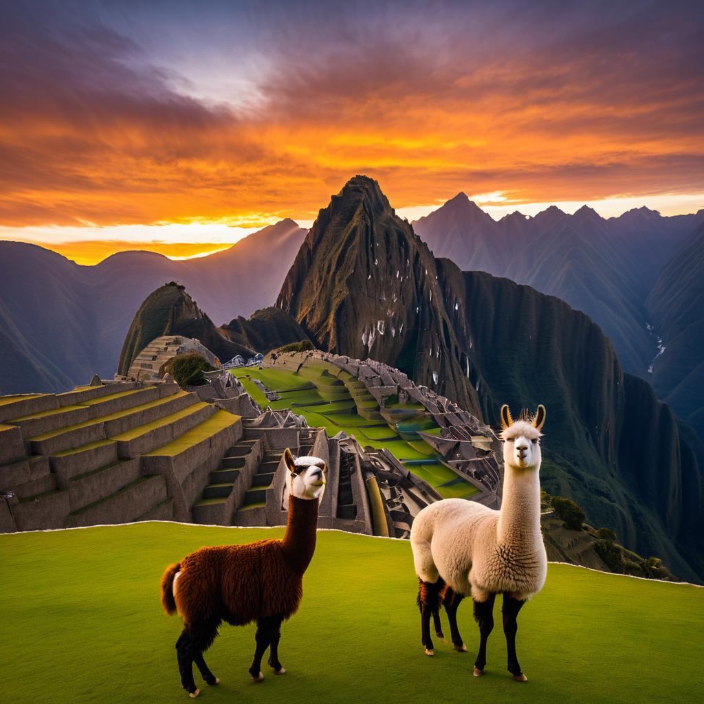 Majestic Llama at Sunset Over Machu Picchu