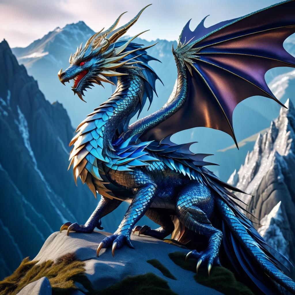 Majestic Dragon on Fantasy Mountain Peak