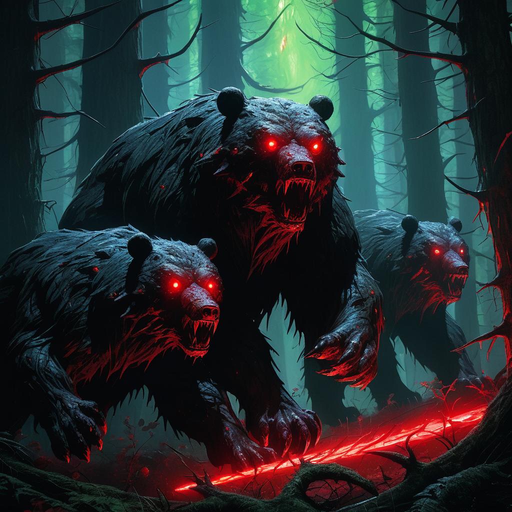 Nightmare Bears in a Dark Fantasy Forest