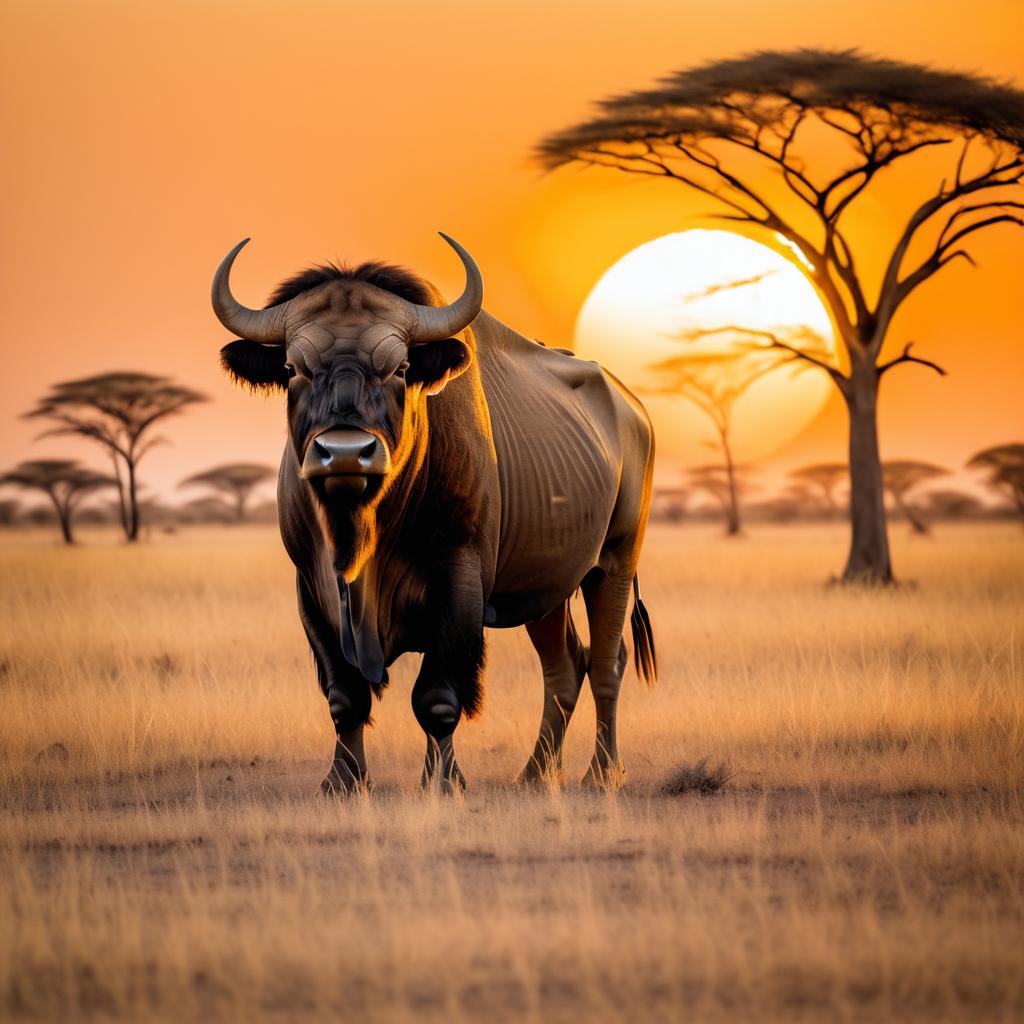 Majestic Buffalo in African Sunset