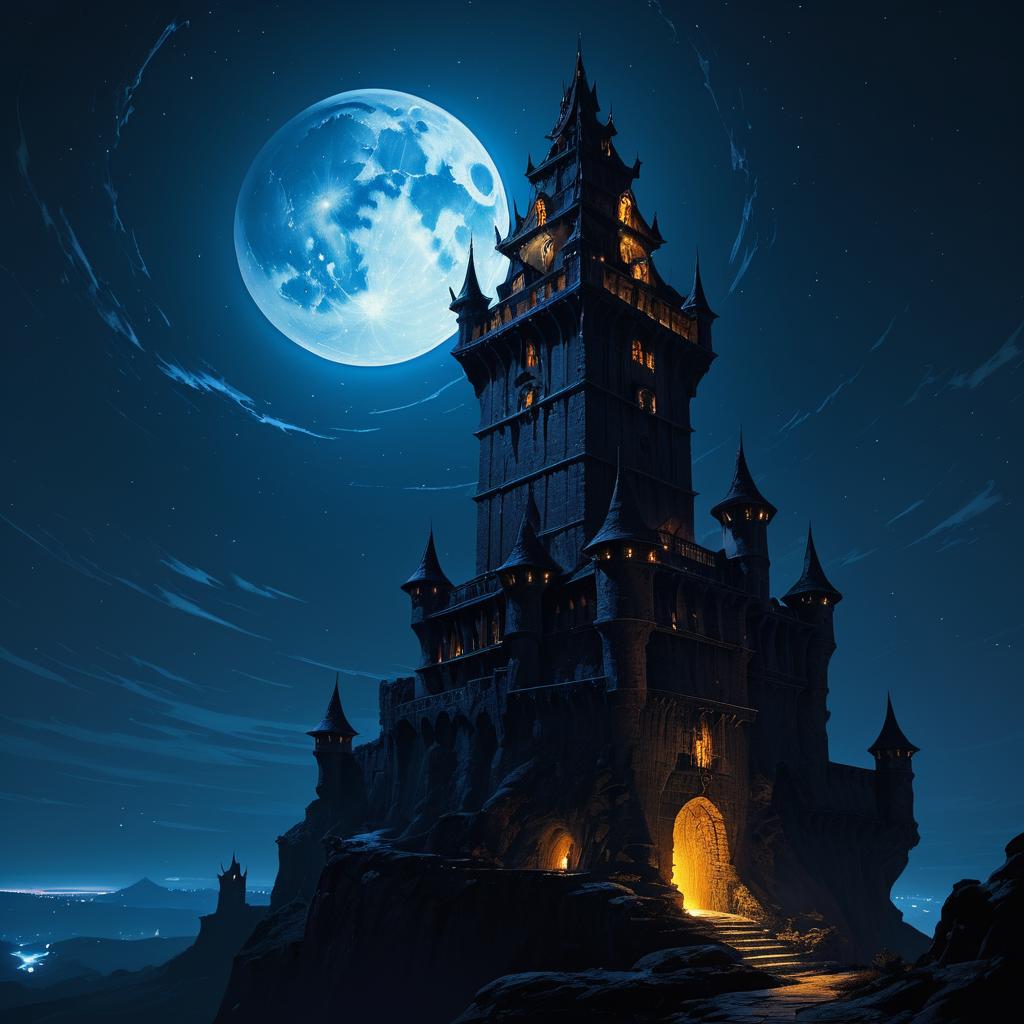 Dark Fantasy Sorcerer's Tower at Night