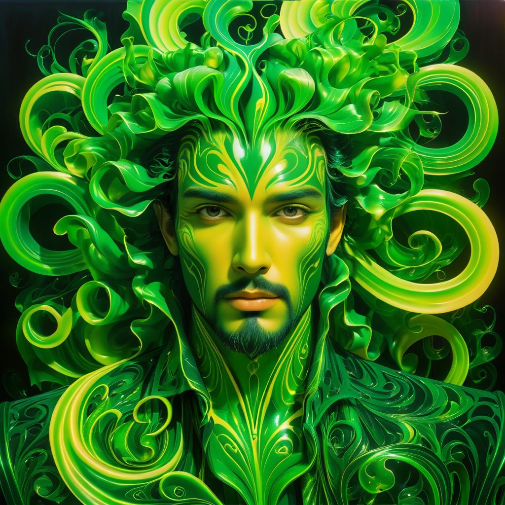 Surreal Man with Green and Gold Skin