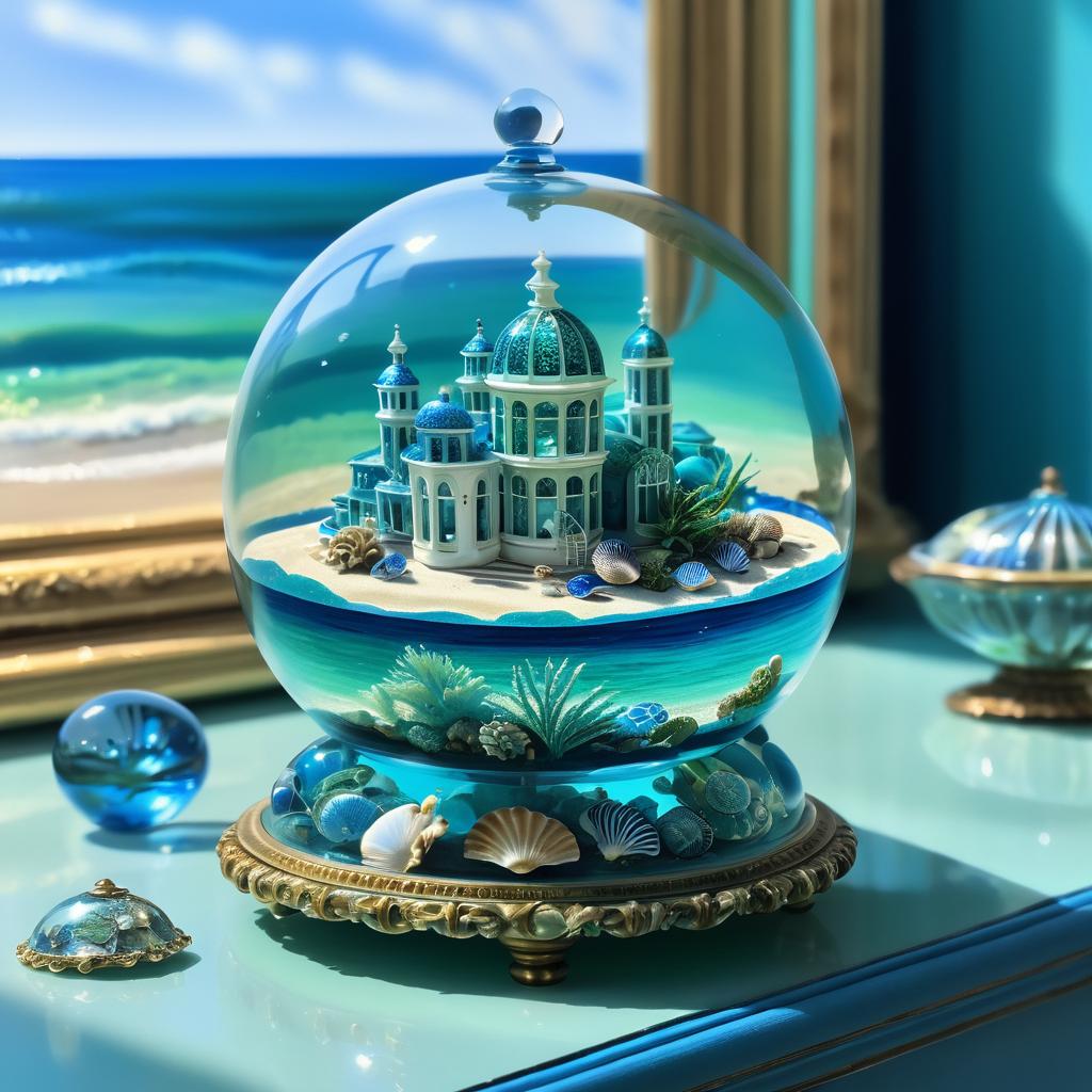 Miniature Ocean Still Life in Glass Dome