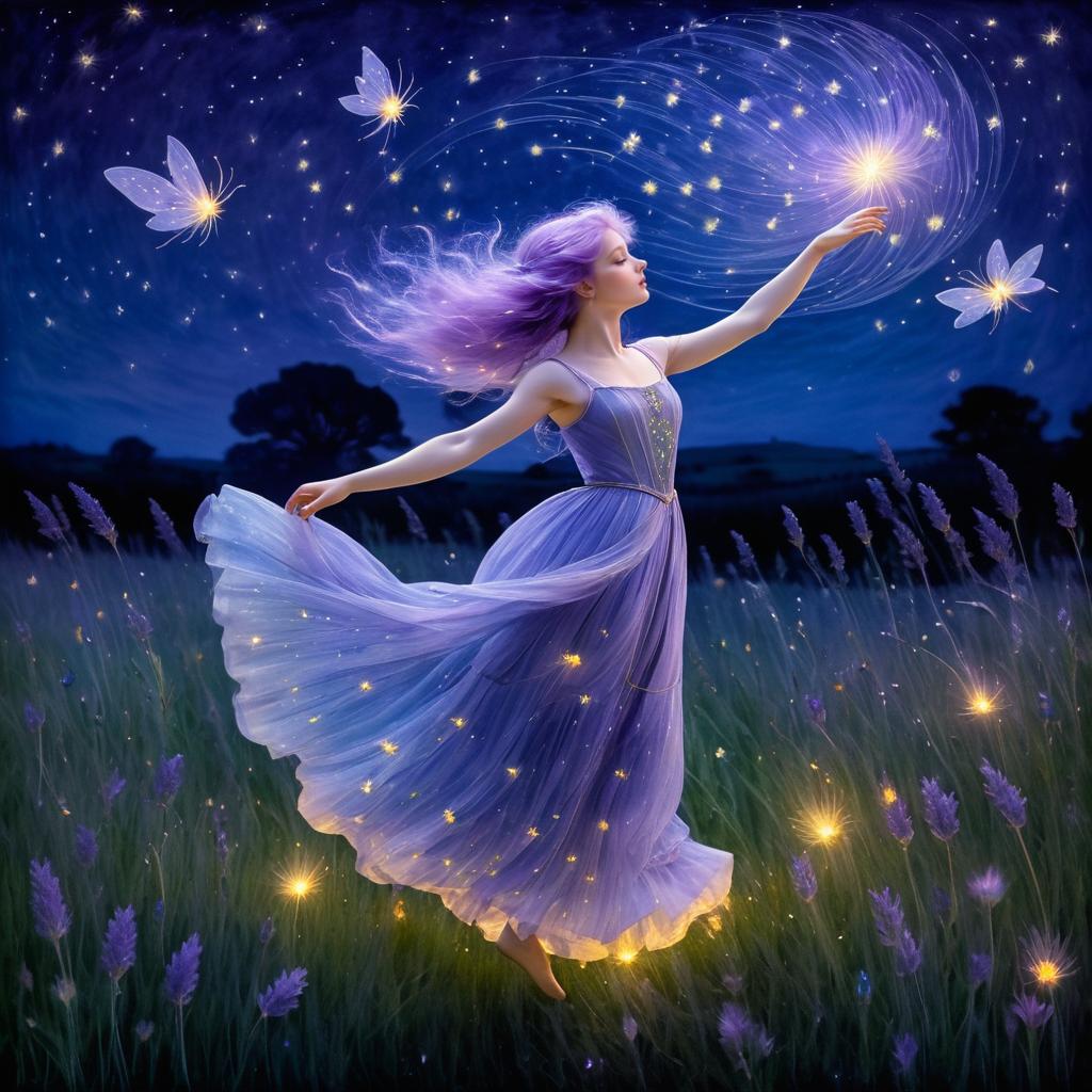 Lavender-Haired Fairy in Moonlit Meadow