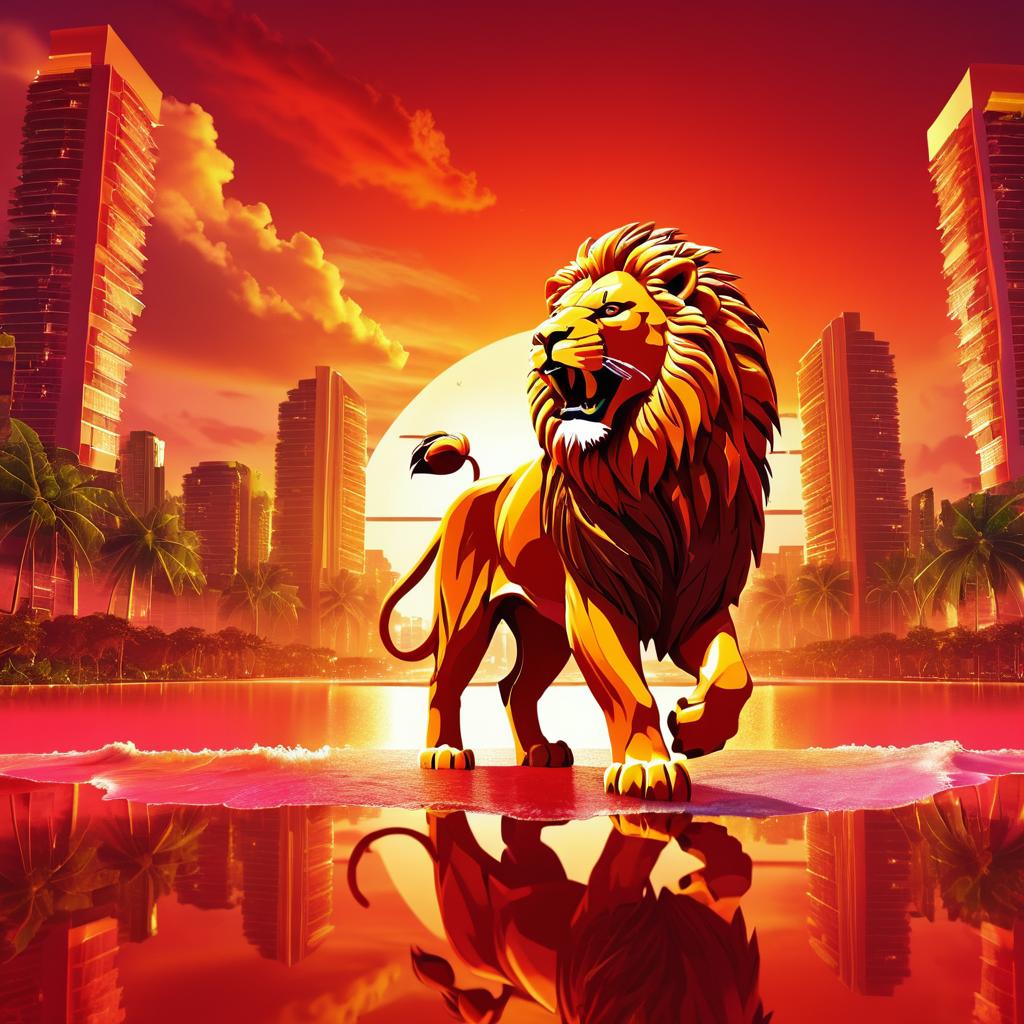 Majestic Lion Roaring in Futuristic Paradise