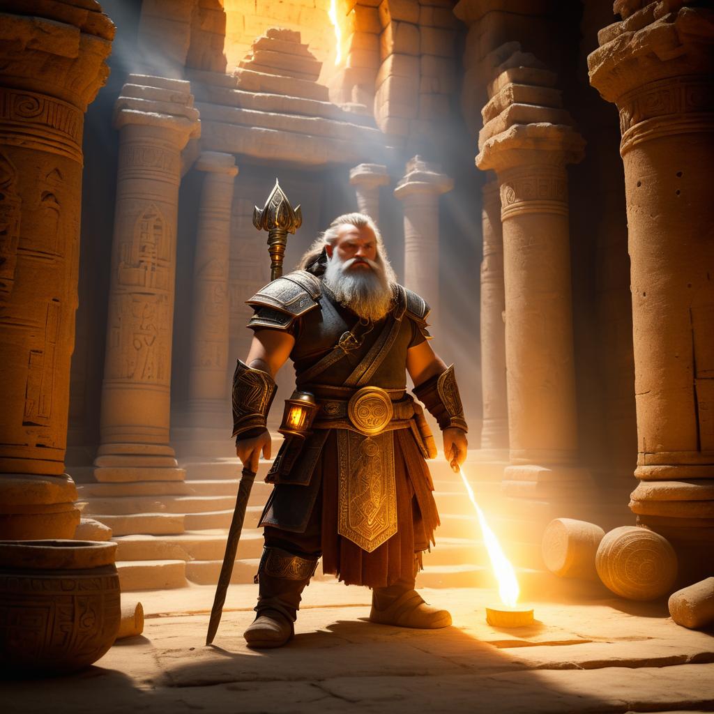 Dwarf in Ancient Temple Ruins Scene