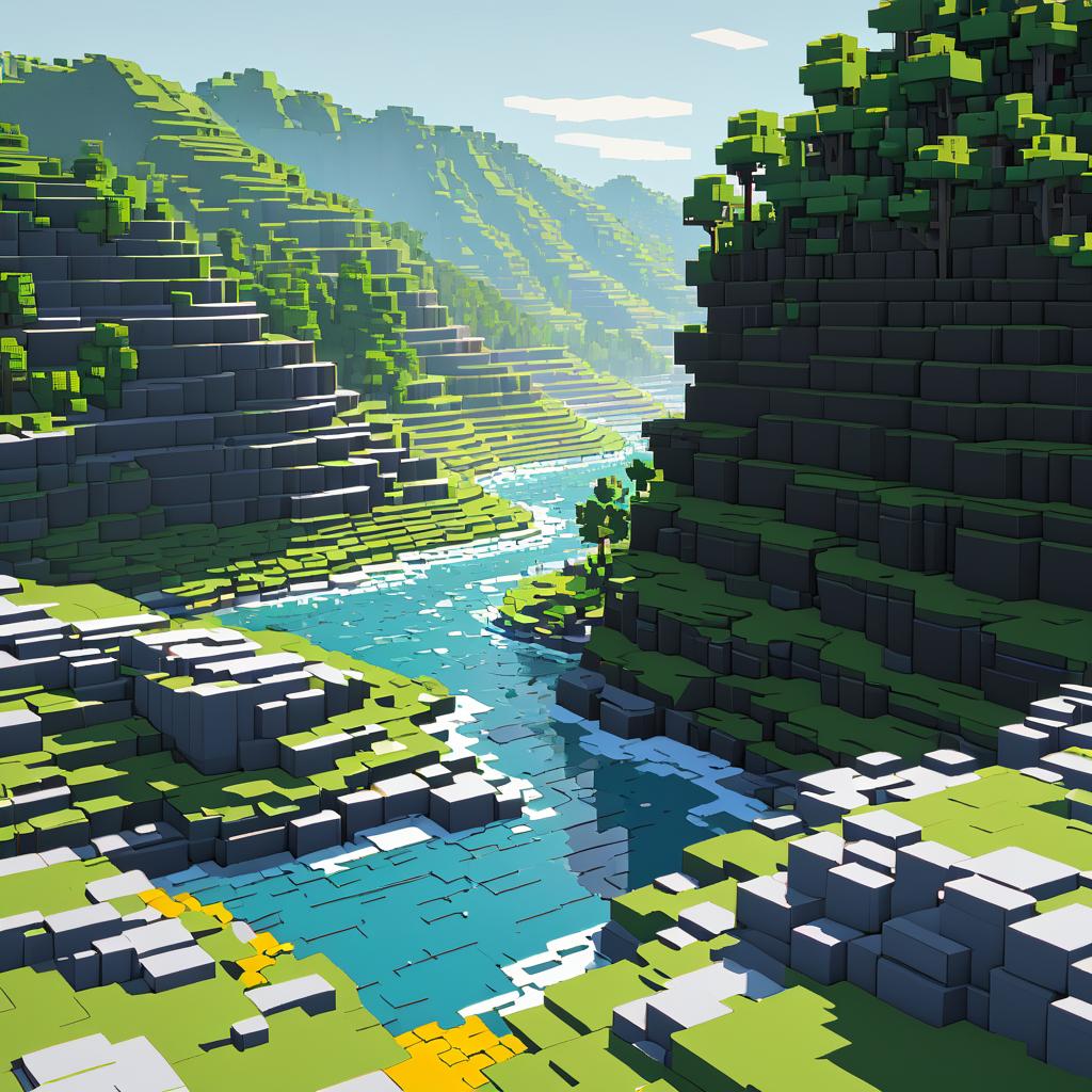 Voxel Art of Scenic Rocky Highlands