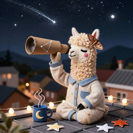 Whimsical Alpaca Stargazing Collage