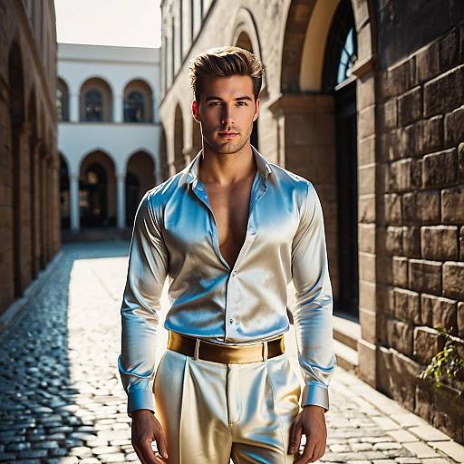 Handsome Man in Satin Outfit Outdoors