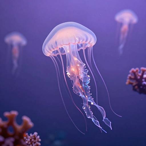 Bioluminescent Jellyfish in Violet Sky