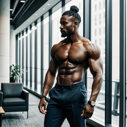 Muscular African Man in Office Lobby