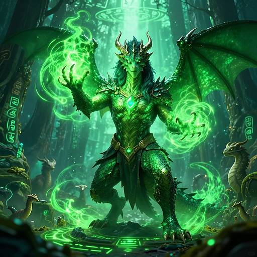 Emerald Dragonborn Mage Casting Magic