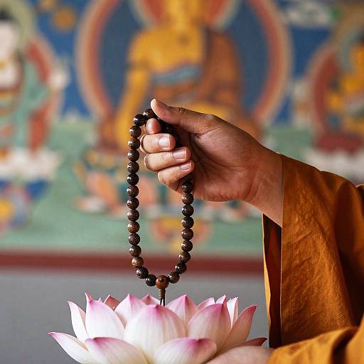 Buddhist Monk Hands with Prayer Beads