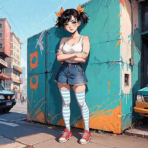 Outdoor Fashion with Twintails and Denim