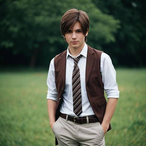 Young Man Wearing Vest and Necktie Outdoors