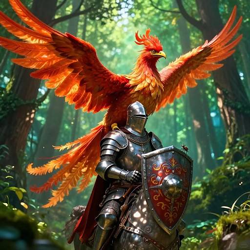 Medieval Knight on Phoenix Soaring